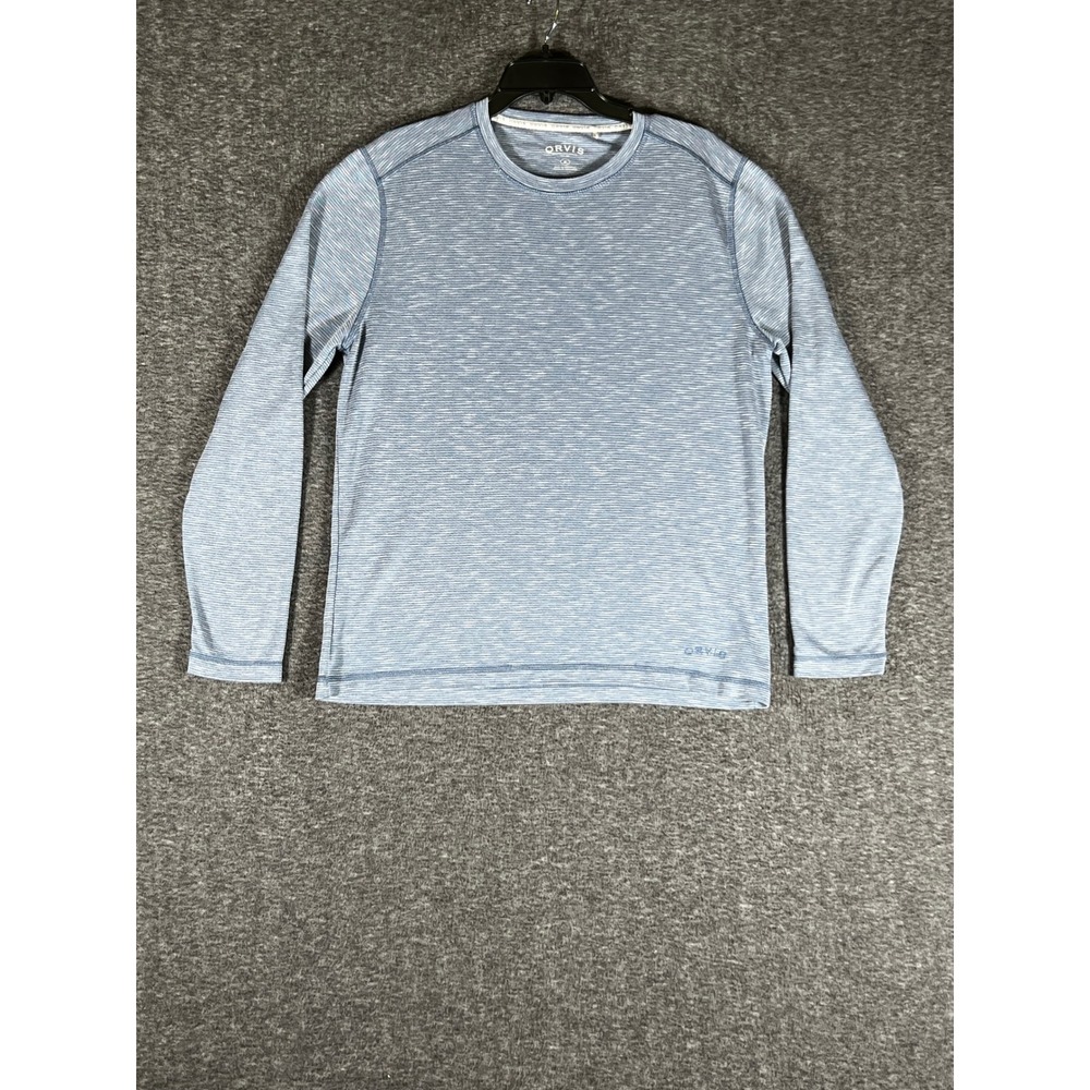 Orvis Mens Medium Blue Space Dye Long Sleeve Crew Neck Shirt Classic Collection